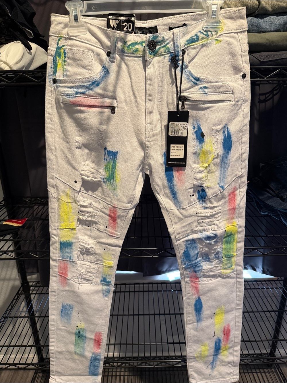 White Skinny Women's Jeans with Multicolor Paint-Effect